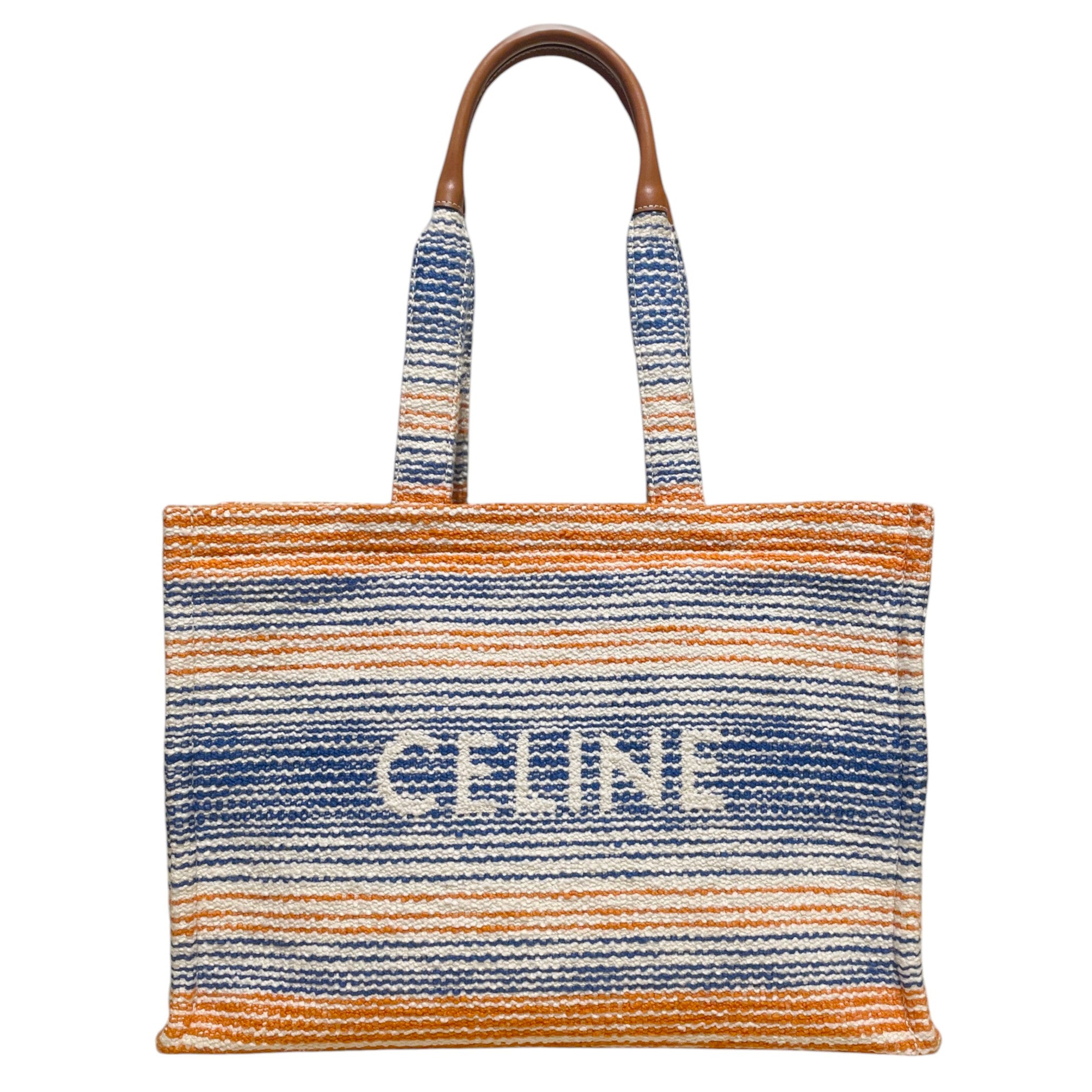 Celine Jacquard Cabas Thais in Striped Textile - Orange & Blue