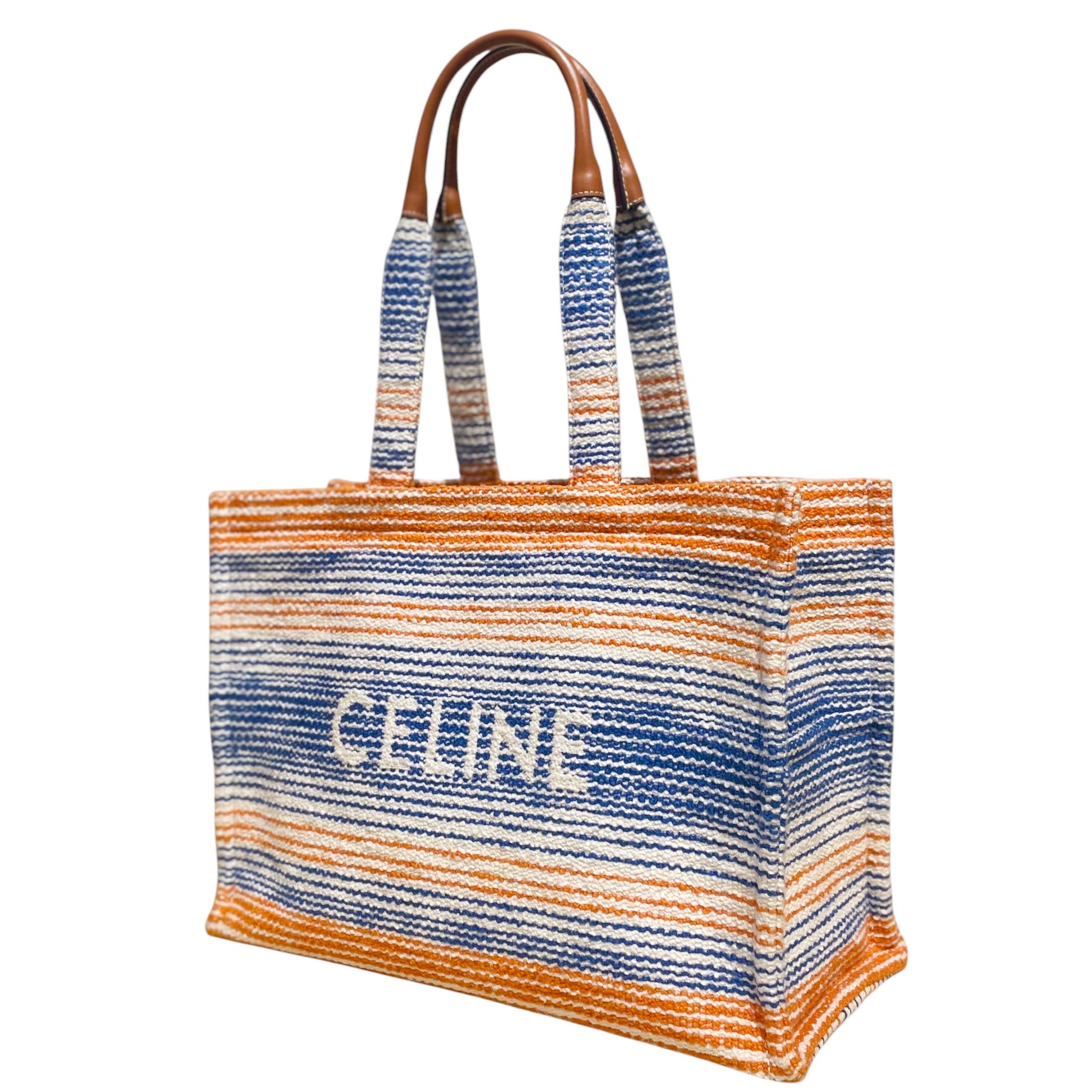 Celine Jacquard Cabas Thais in Striped Textile - Orange & Blue