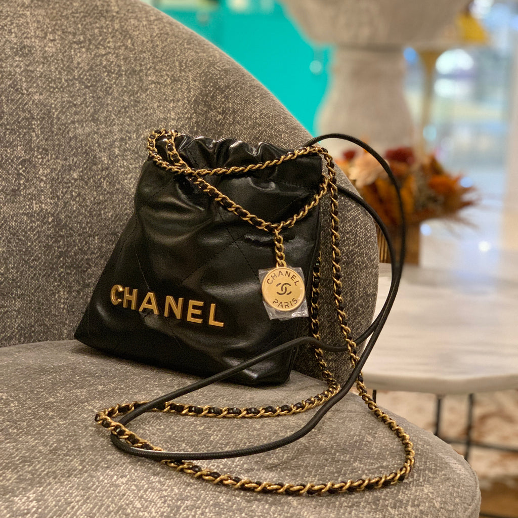 Chanel 22 Mini Handbag in Shiny Calfskin and Gold-Tone Metal