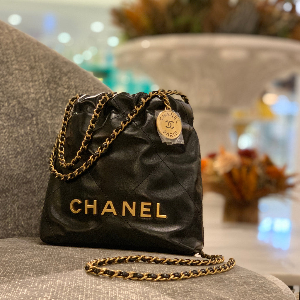 Chanel 22 Mini Handbag in Shiny Calfskin and Gold-Tone Metal