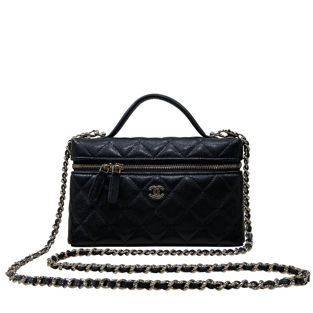 Chanel Vanity Case in Caviar Grained Calfskin & Gold-Tone Metal with Chain