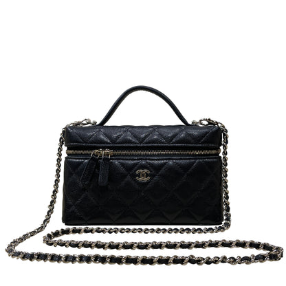 Chanel Vanity Case in Caviar Grained Calfskin & Gold-Tone Metal with Chain
