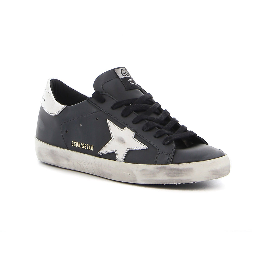 GGDB Men's Super-Star - Black Leather / White Leather Star and Heel Tab / Black Laces