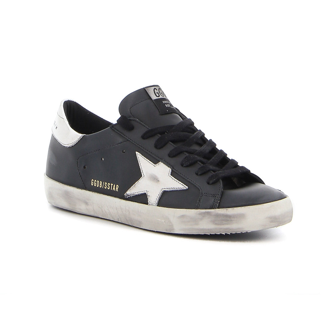 GGDB Men's Super-Star - Black Leather / White Leather Star and Heel Tab / Black Laces