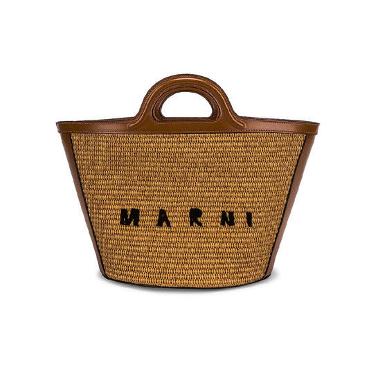 Tropicalia Small Bag in Brown Leather and Raffia