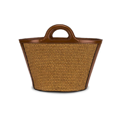 Tropicalia Small Bag in Brown Leather and Raffia