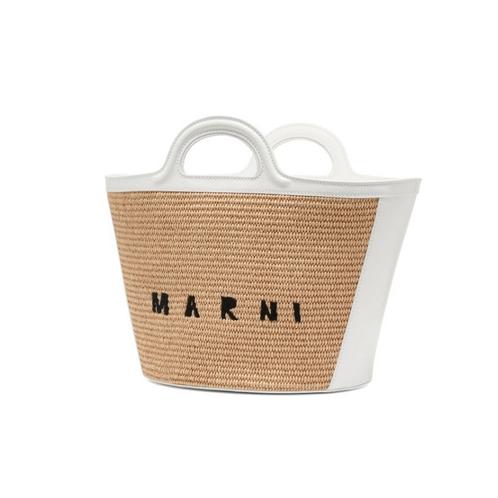 Tropicalia Small Bag in White Leather and Raffia