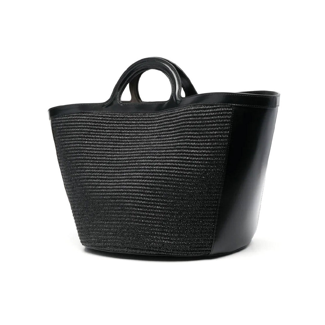 Tropicalia Large Bag in Black Leather and Raffia