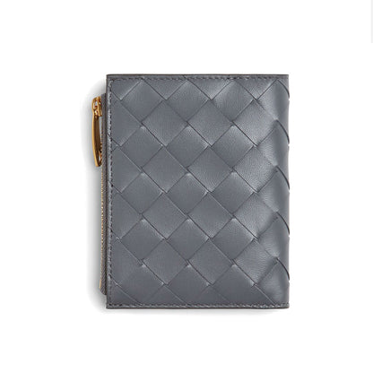 Small Intrecciato Bi-fold Zip Wallet in Gray