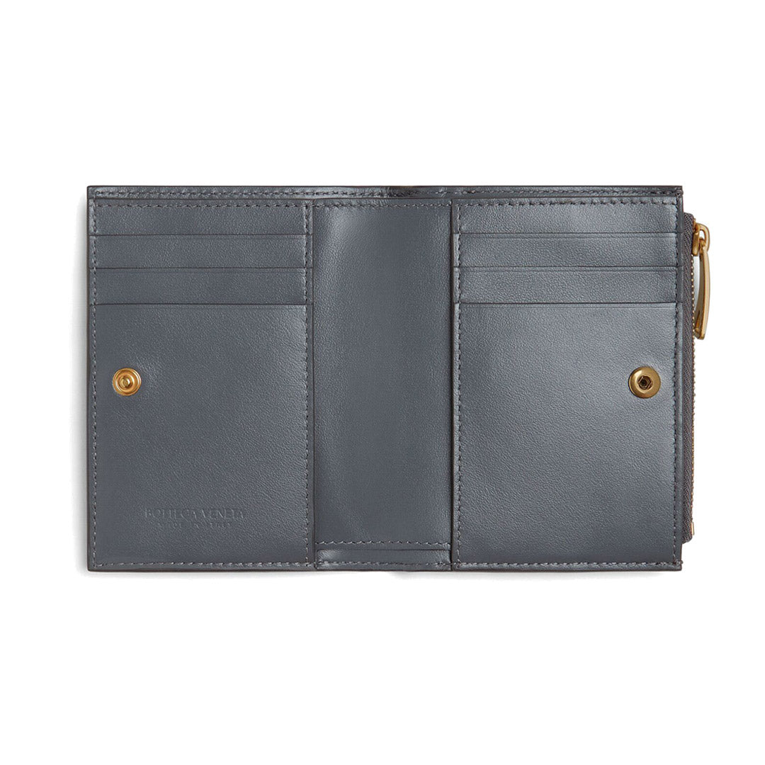 Small Intrecciato Bi-fold Zip Wallet in Gray