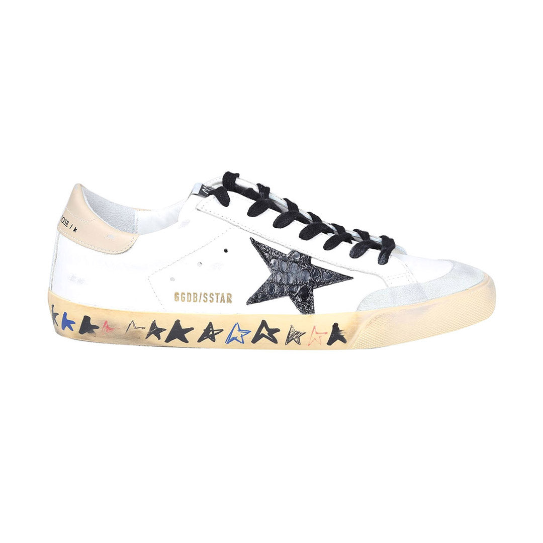 GGDB Super-Star - White Leather, Black Crocodile Print Star