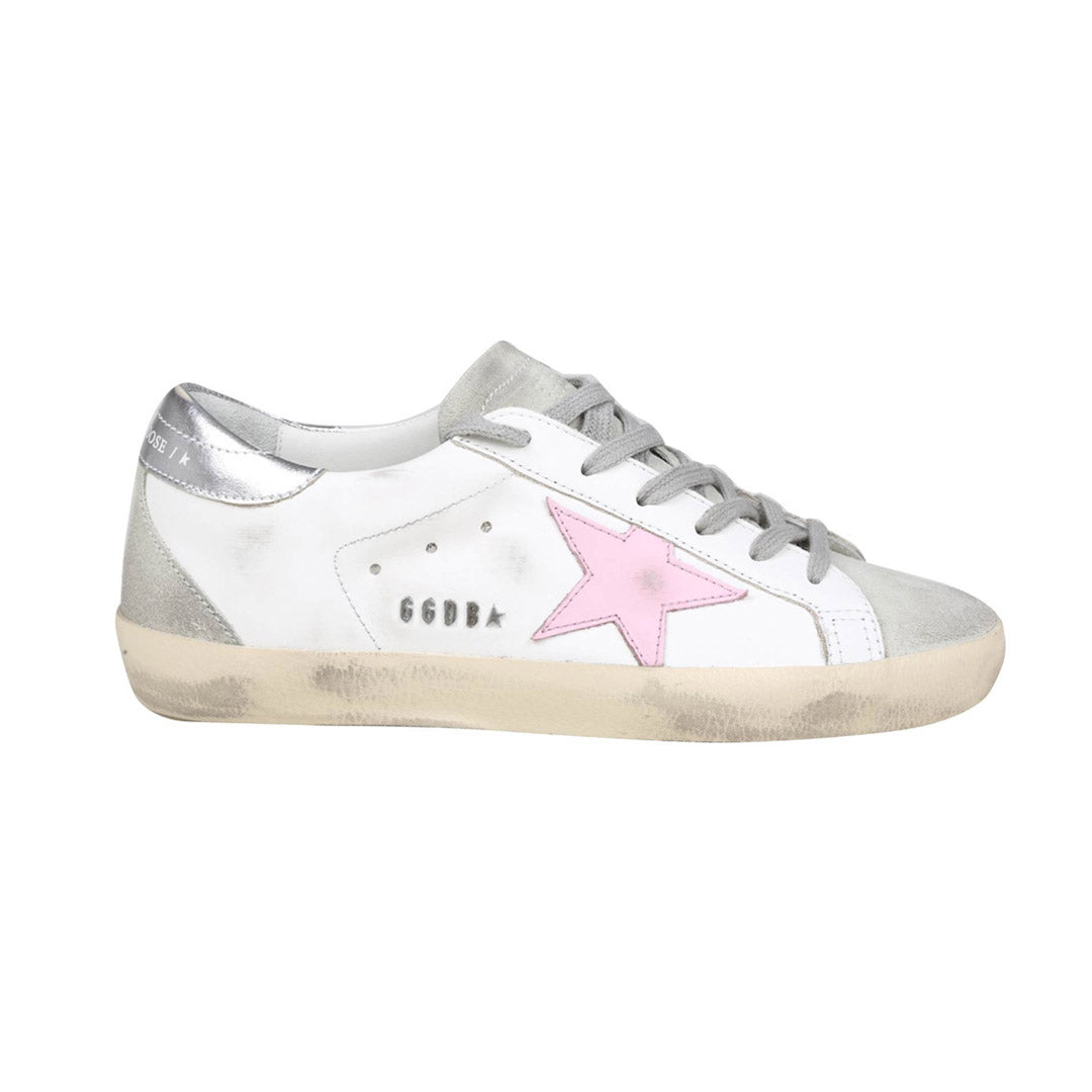 GGDB Super-Star White Leather / Pink Star / Gray Suede Tongue and Counter