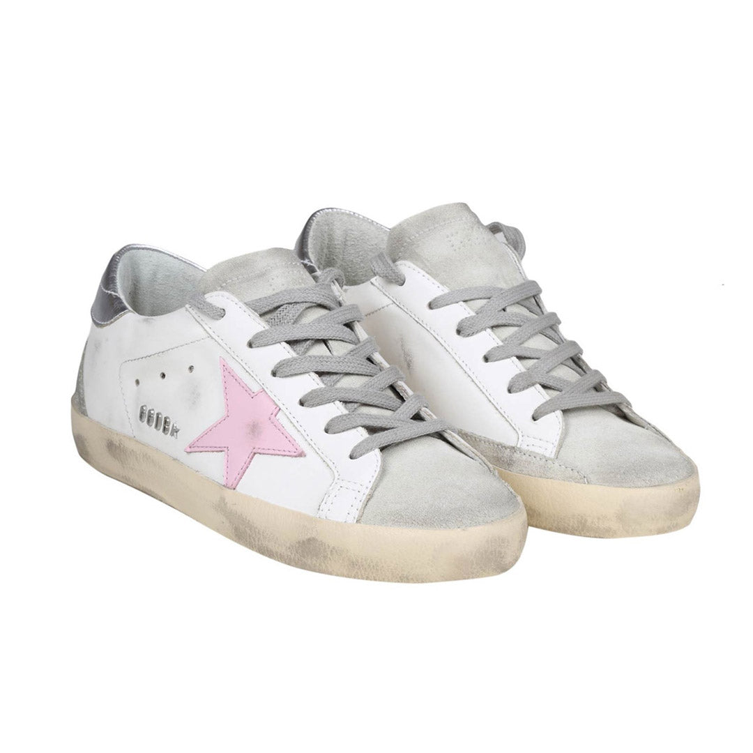 GGDB Super-Star White Leather / Pink Star / Gray Suede Tongue and Counter