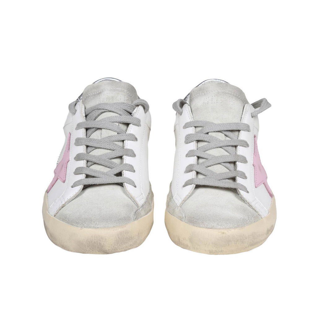 GGDB Super-Star White Leather / Pink Star / Gray Suede Tongue and Counter
