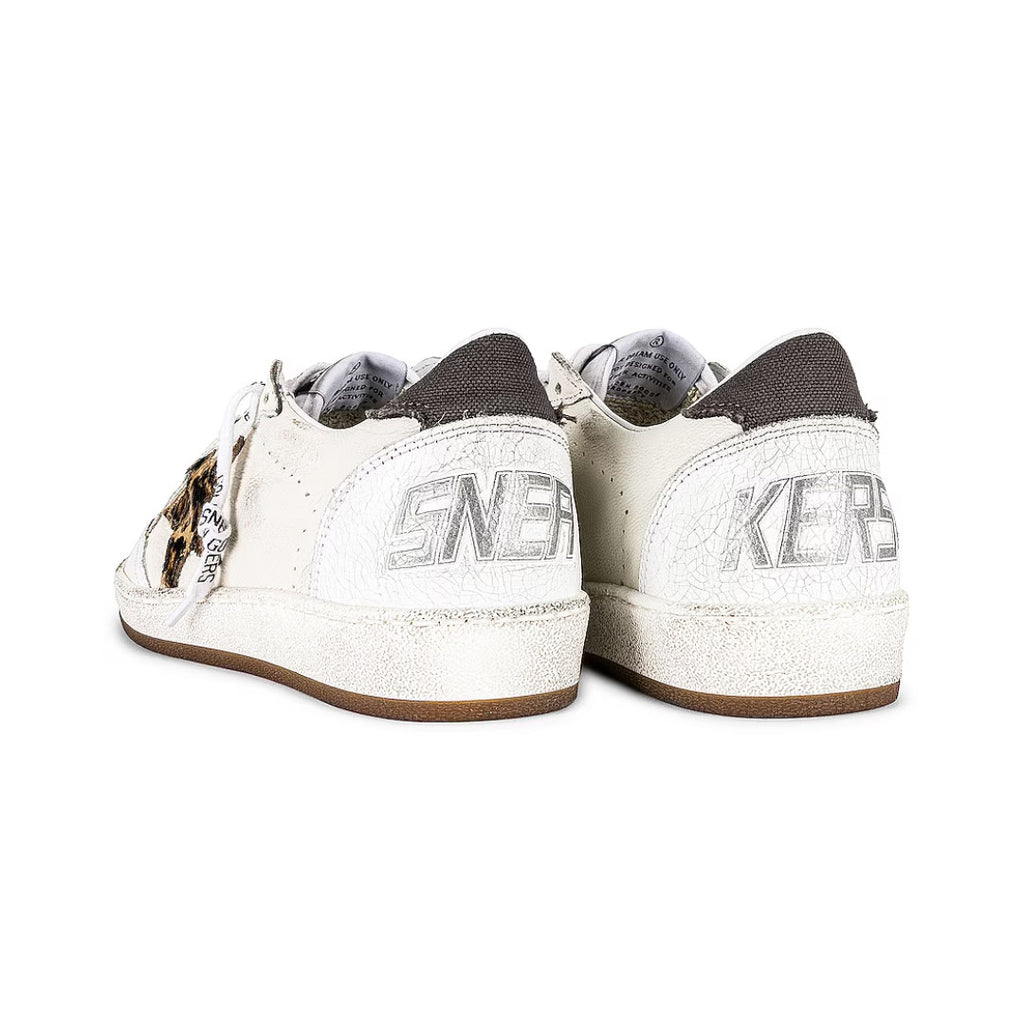 GGDB Men's Ball Star - White Leather / Leopard Print Pony Skin Star / Gray Canvas Heel Tab