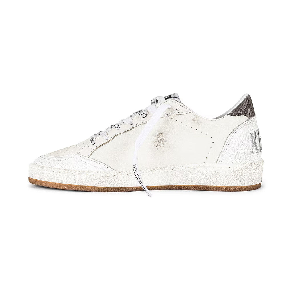 GGDB Men's Ball Star - White Leather / Leopard Print Pony Skin Star / Gray Canvas Heel Tab