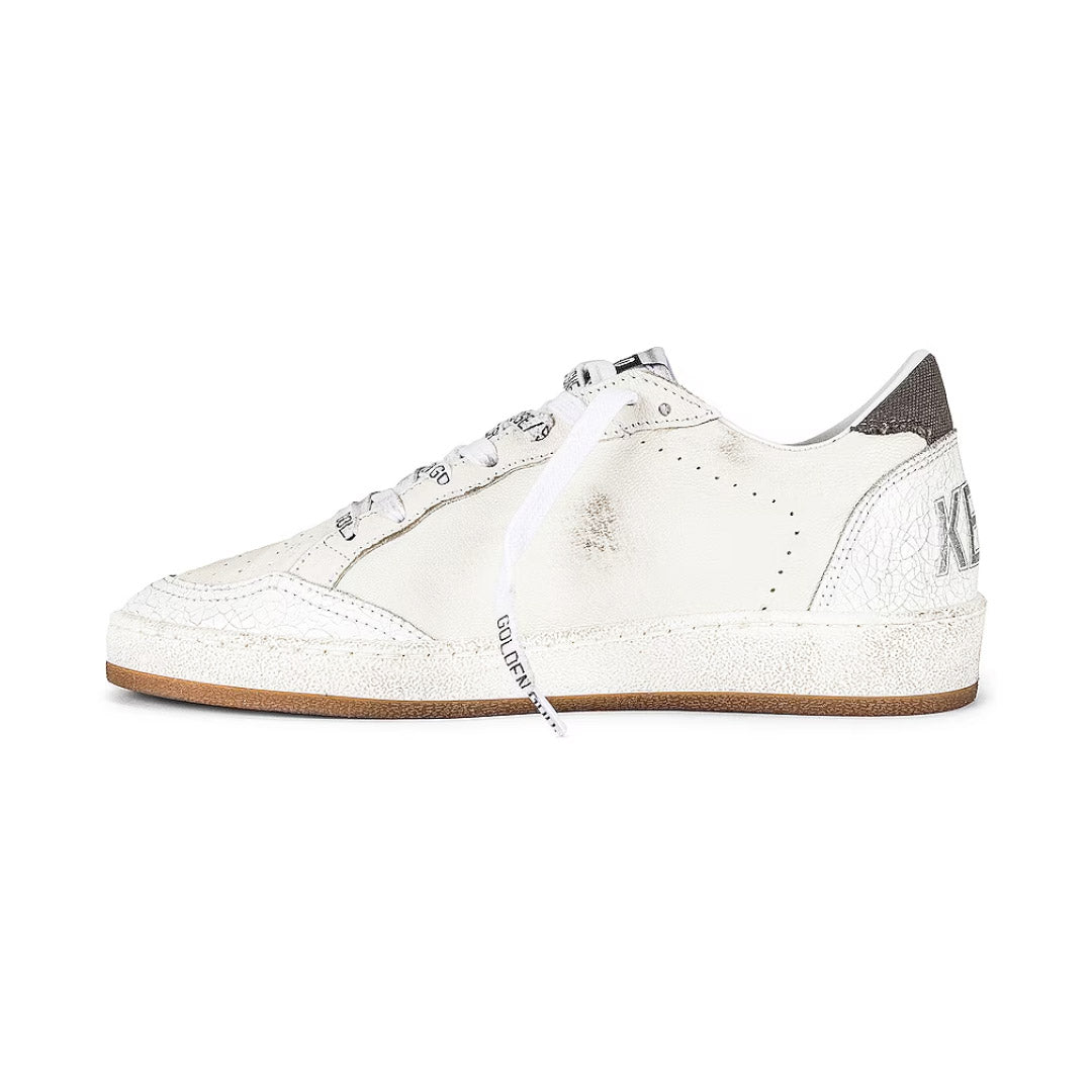 GGDB Men's Ball Star - White Leather / Leopard Print Pony Skin Star / Gray Canvas Heel Tab