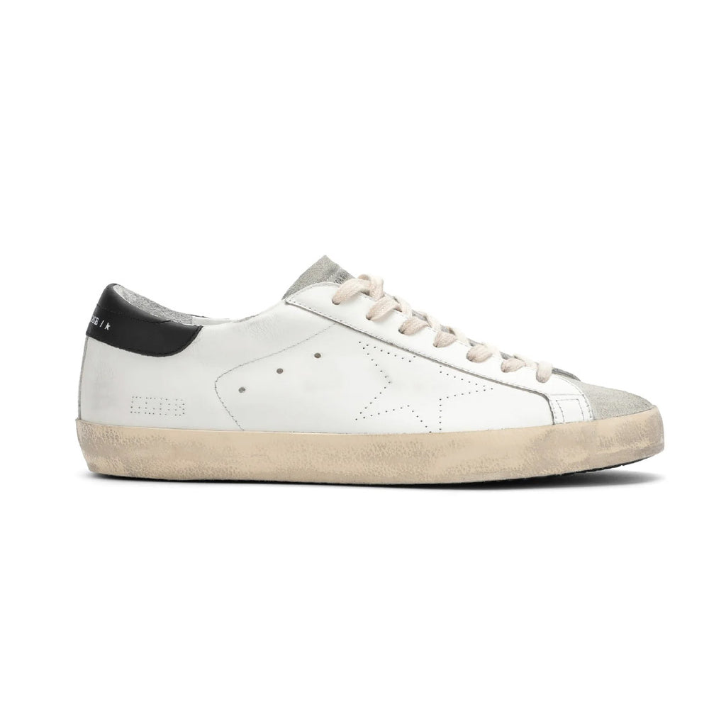 GGDB Men's Super-Star - White Leather / Perforated Star / Gray Suede Tongue / Black Leather Heel Tab