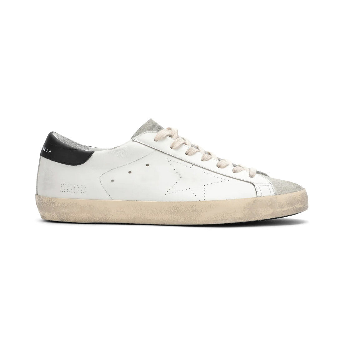 GGDB Men's Super-Star - White Leather / Perforated Star / Gray Suede Tongue / Black Leather Heel Tab