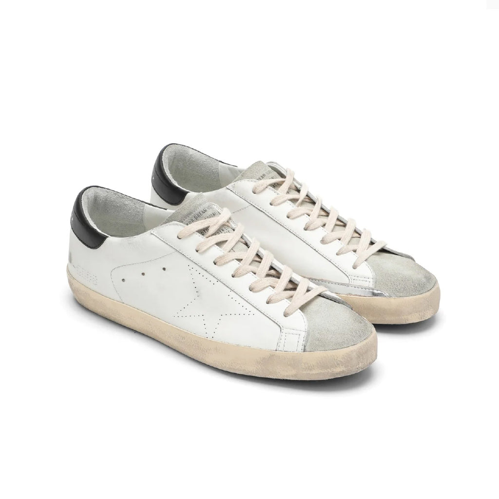 GGDB Men's Super-Star - White Leather / Perforated Star / Gray Suede Tongue / Black Leather Heel Tab