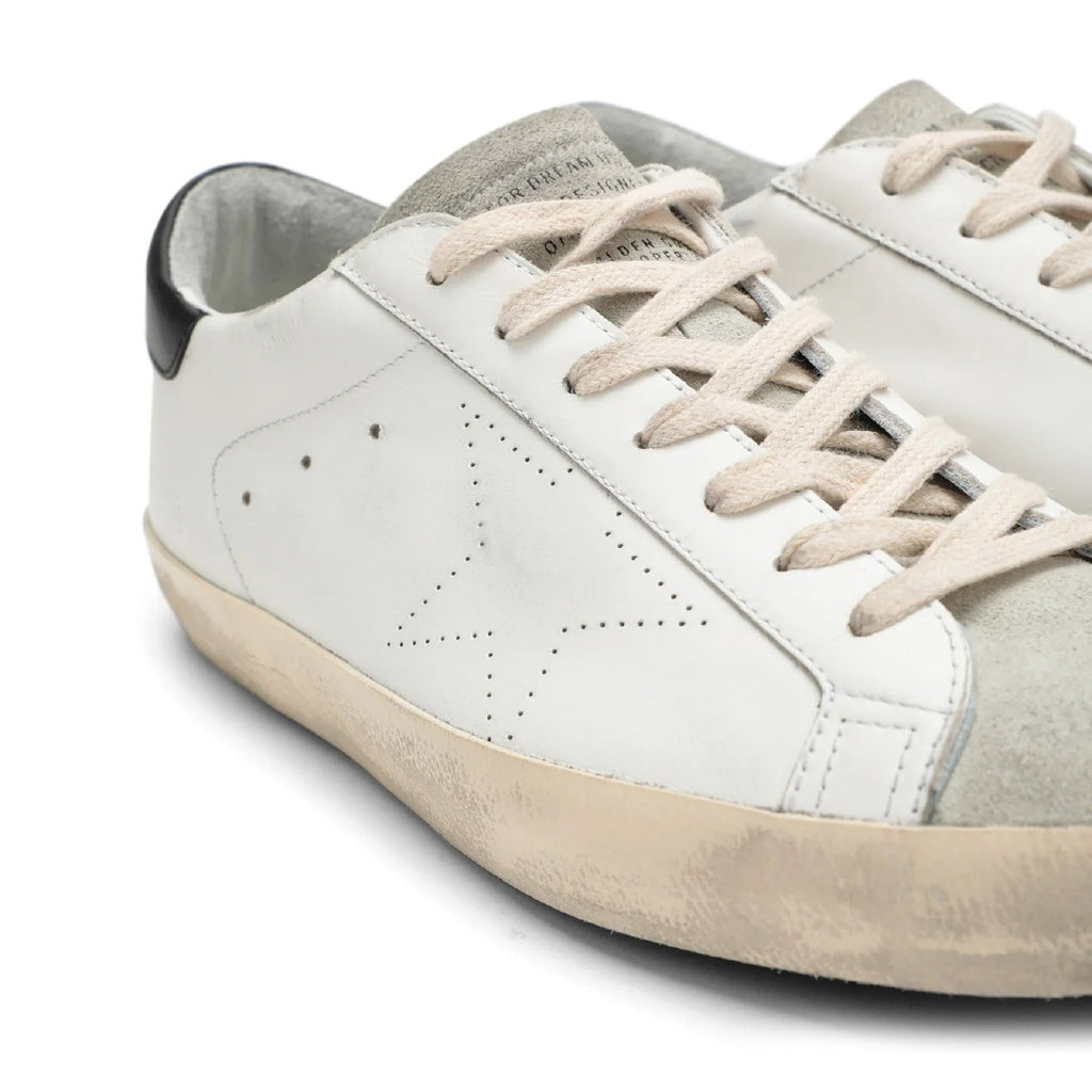 GGDB Men's Super-Star - White Leather / Perforated Star / Gray Suede Tongue / Black Leather Heel Tab