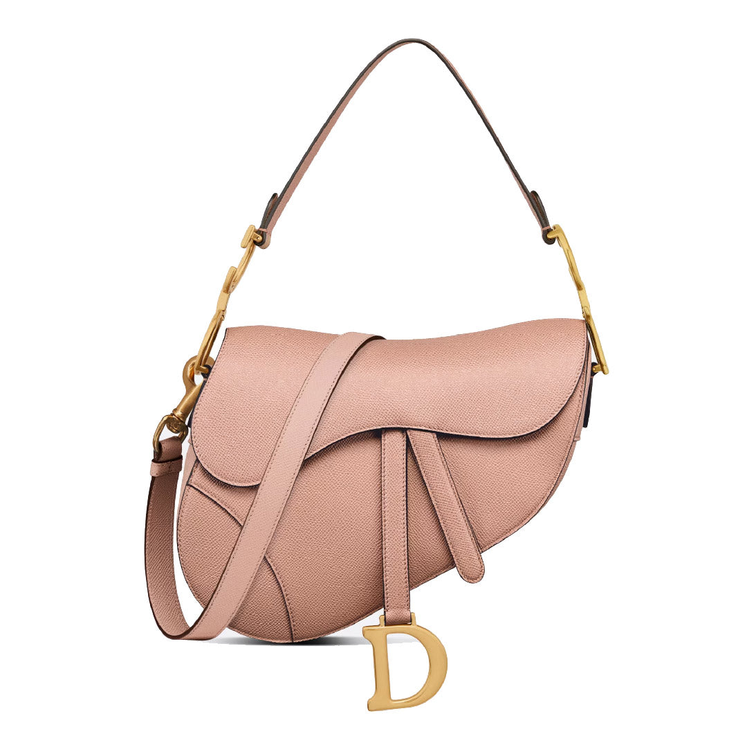 Dior Saddle Bag with Strap in Blush Grained Calfskin