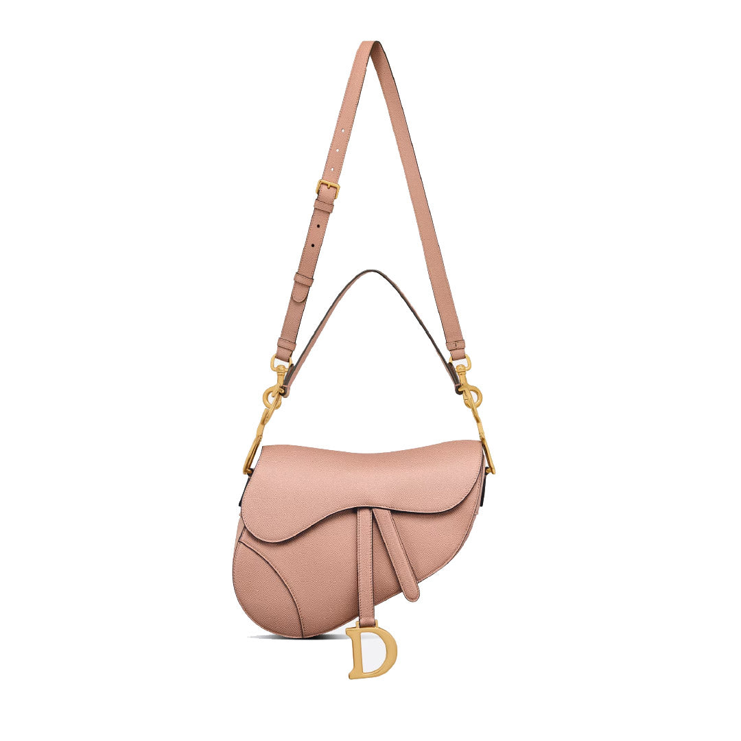 Dior Saddle Bag with Strap in Blush Grained Calfskin