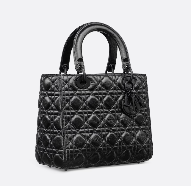 Medium Lady Dior Bag - Black Crinkled Cannage Calfskin