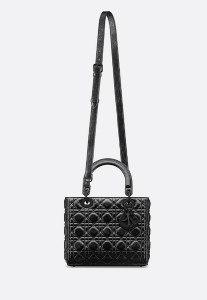 Medium Lady Dior Bag - Black Crinkled Cannage Calfskin