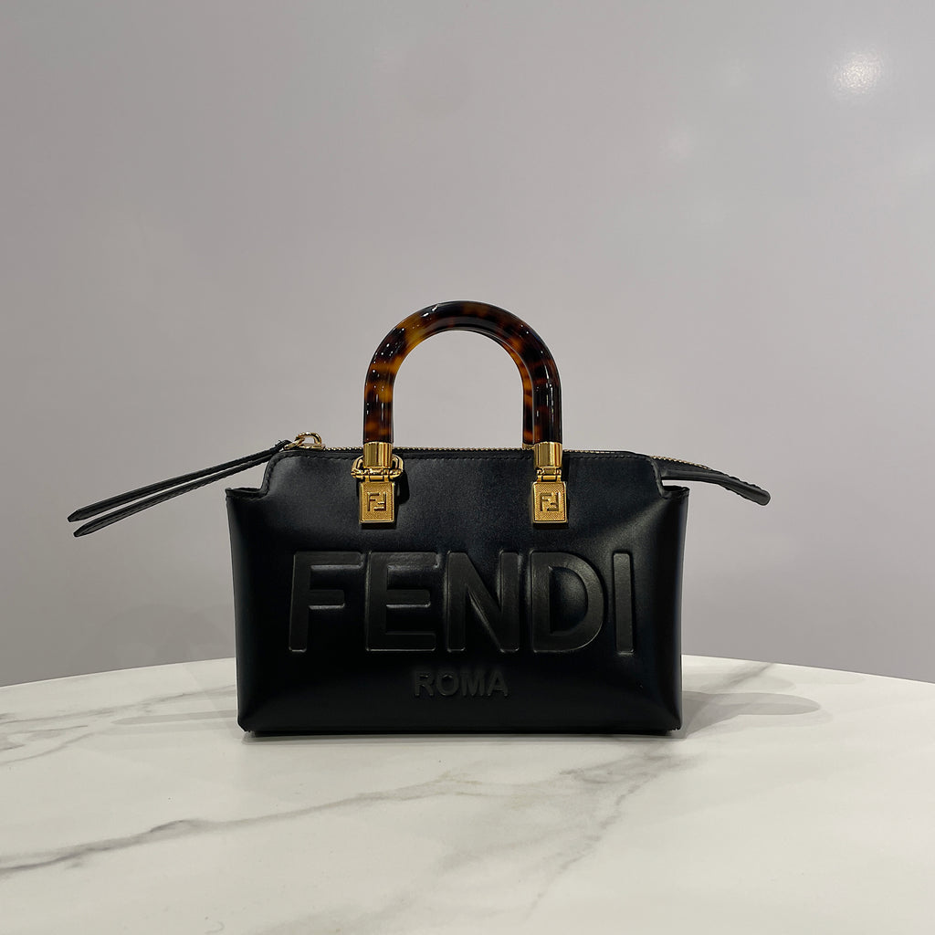 Fendi Mini By The Way Handbag in Calfskin Vitello Leather with Tortoiseshell Resin Handle