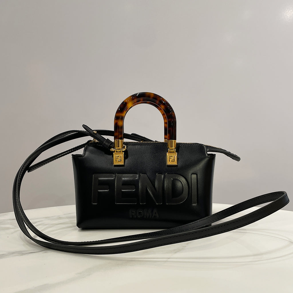 Fendi Mini By The Way Handbag in Calfskin Vitello Leather with Tortoiseshell Resin Handle