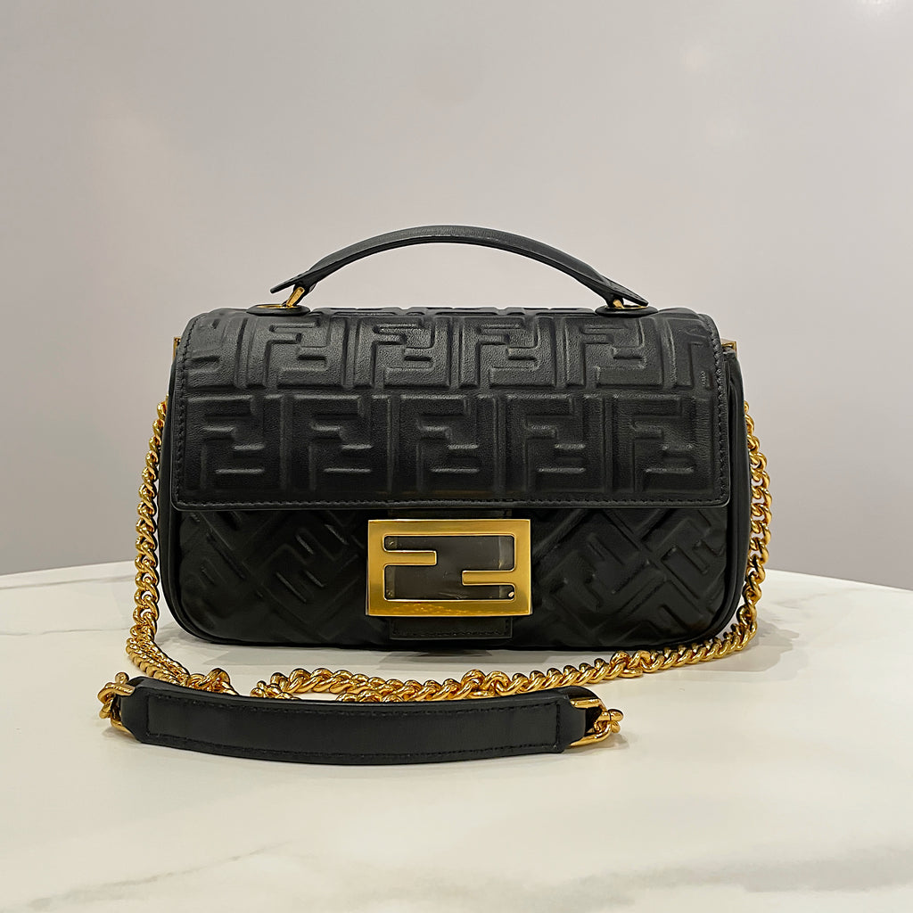 Fendi Baguette Chain Midi Nappa Lambskin Leather Bag with FF Motif
