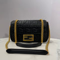 Fendi Baguette Chain Midi Nappa Lambskin Leather Bag with FF Motif