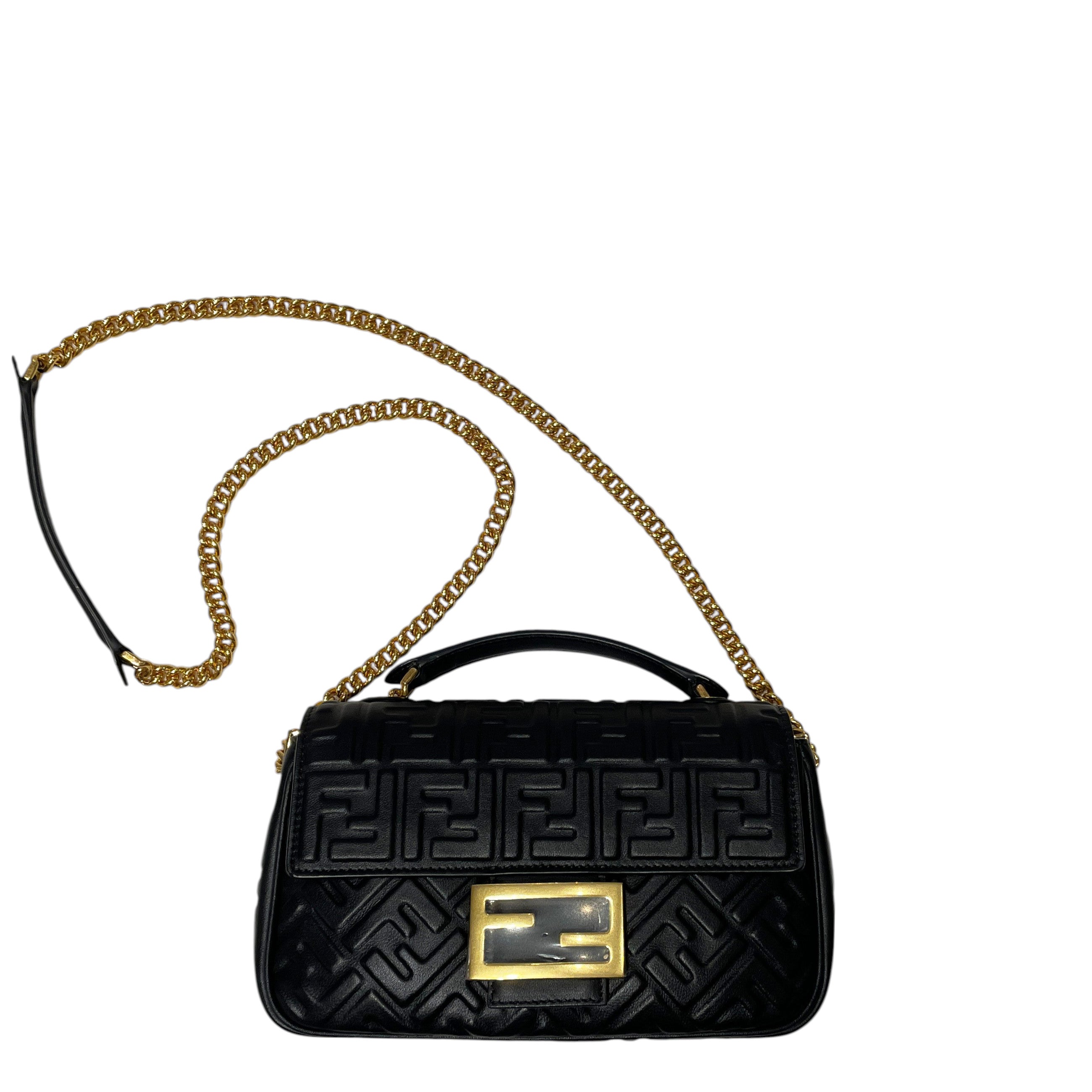 Fendi Baguette Chain Midi Nappa Lambskin Leather Bag with FF Motif