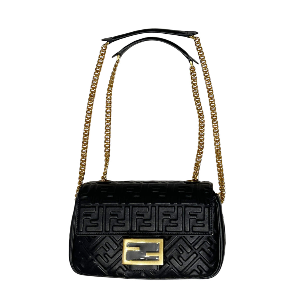 Fendi Baguette Chain Midi Nappa Lambskin Leather Bag with FF Motif