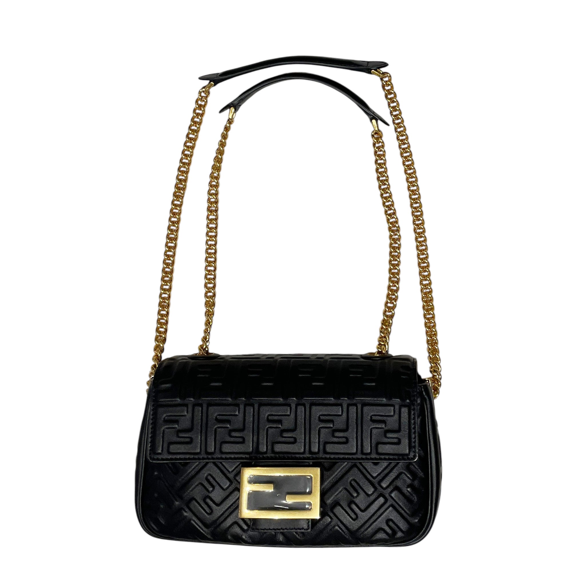 Fendi Baguette Chain Midi Nappa Lambskin Leather Bag with FF Motif