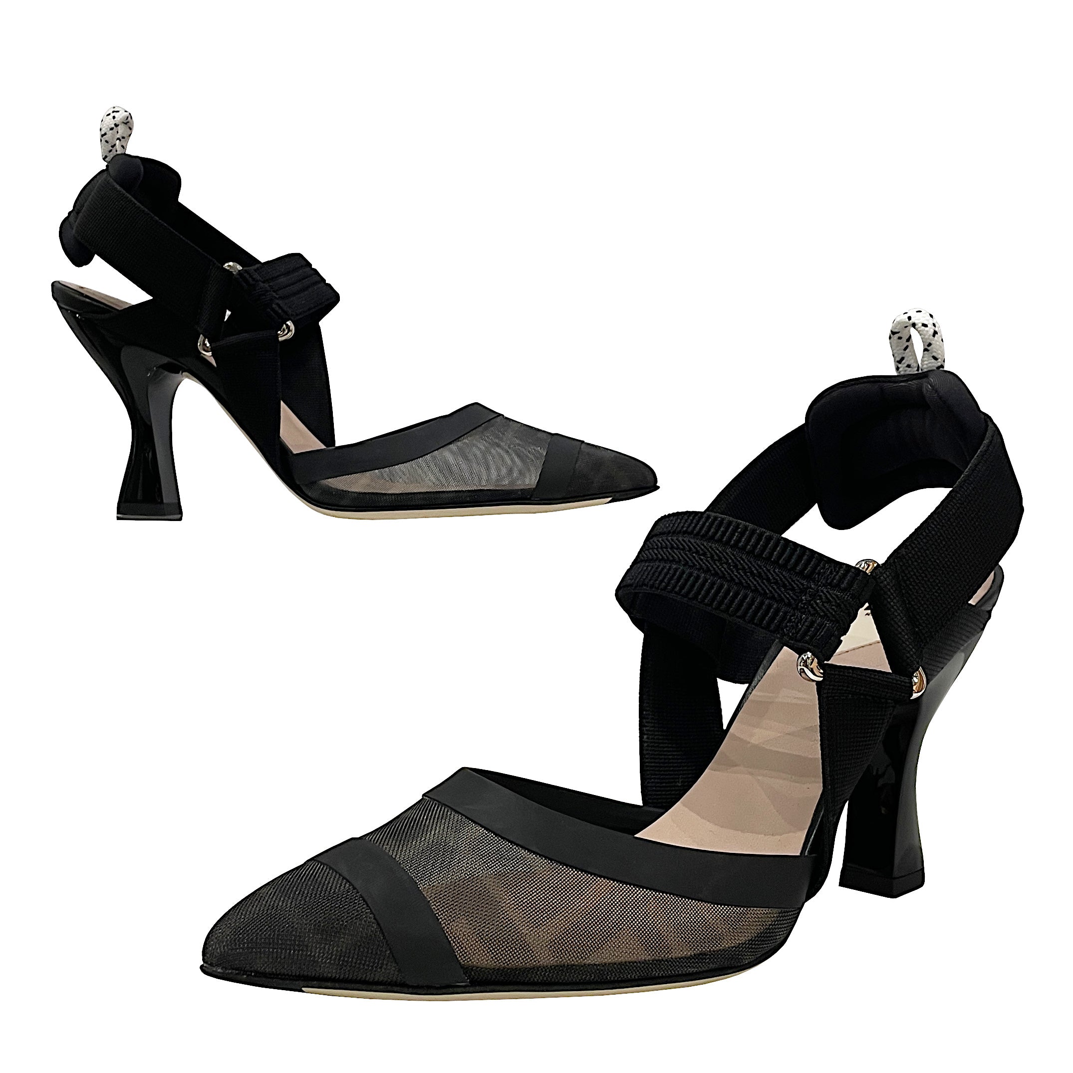 Fendi Colibrì Leather and Mesh Decollete 85mm High-Heel Slingbacks