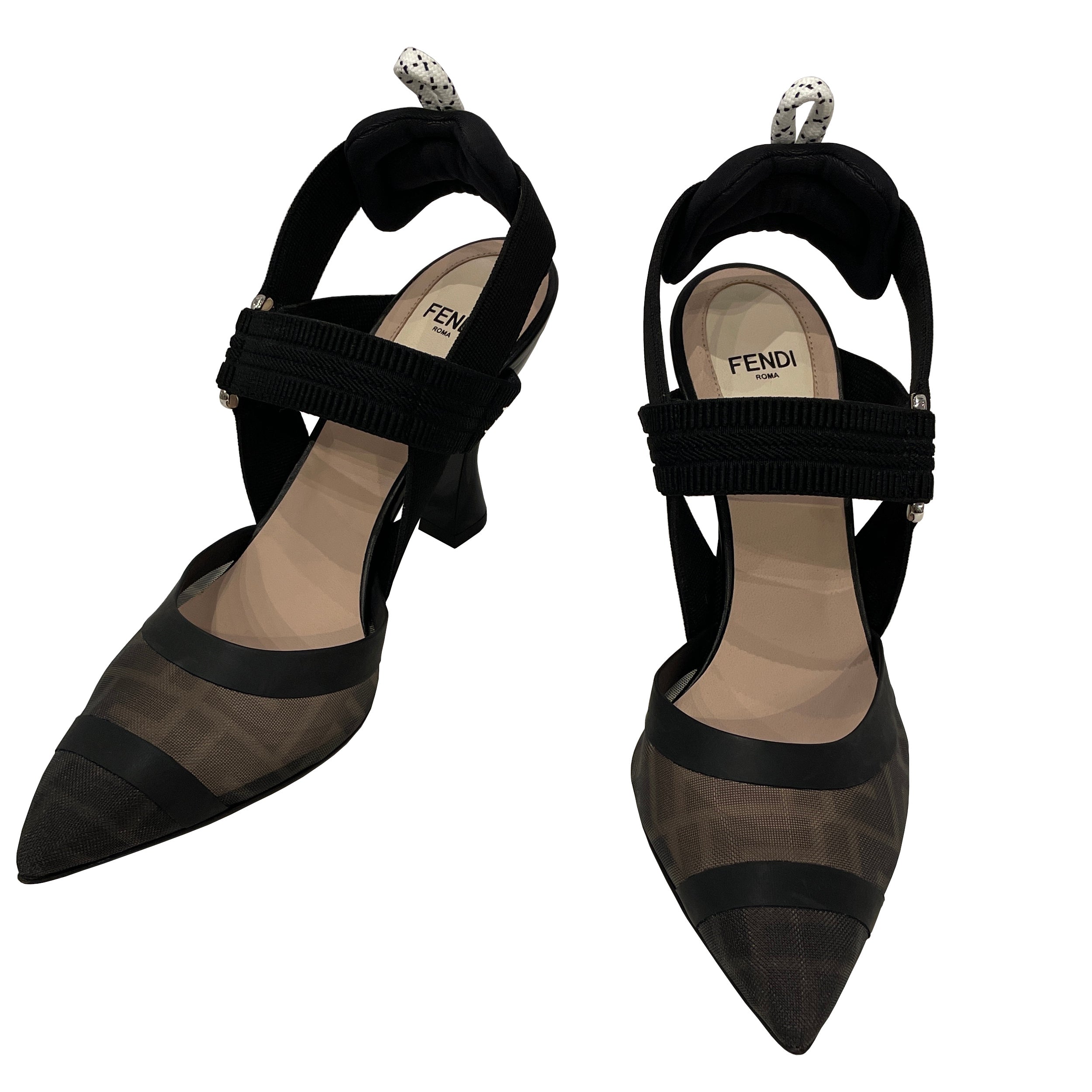 Fendi Colibrì Leather and Mesh Decollete 85mm High-Heel Slingbacks
