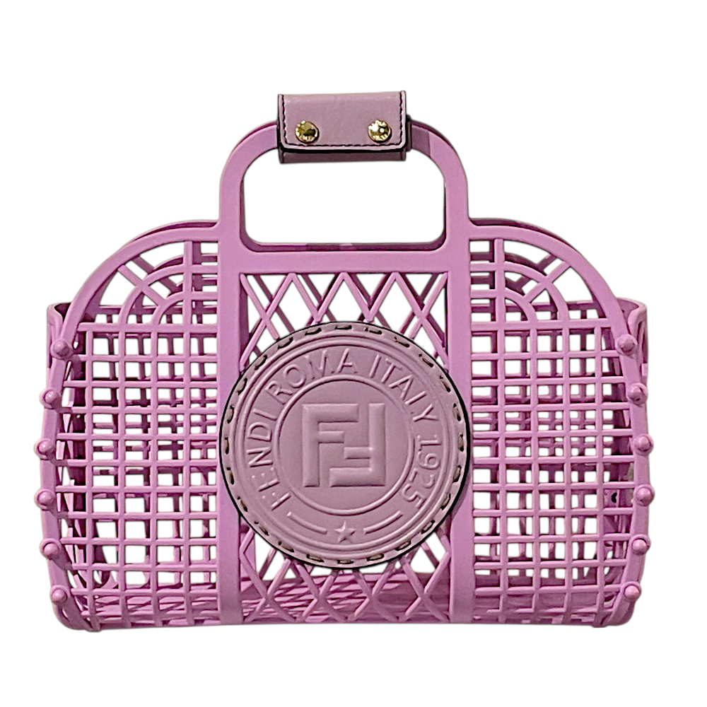 Fendi Small Basket in Recycled Plastic with Leather FF Stamp Logo Patch