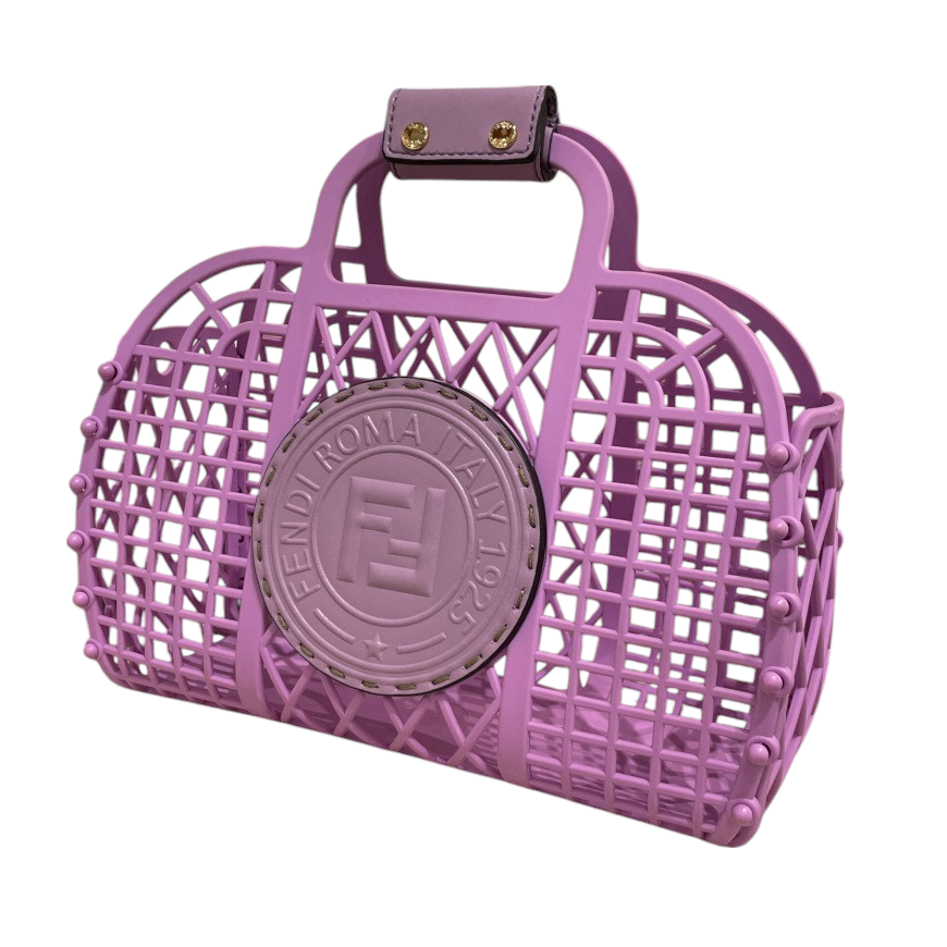 Fendi Small Basket in Recycled Plastic with Leather FF Stamp Logo Patch