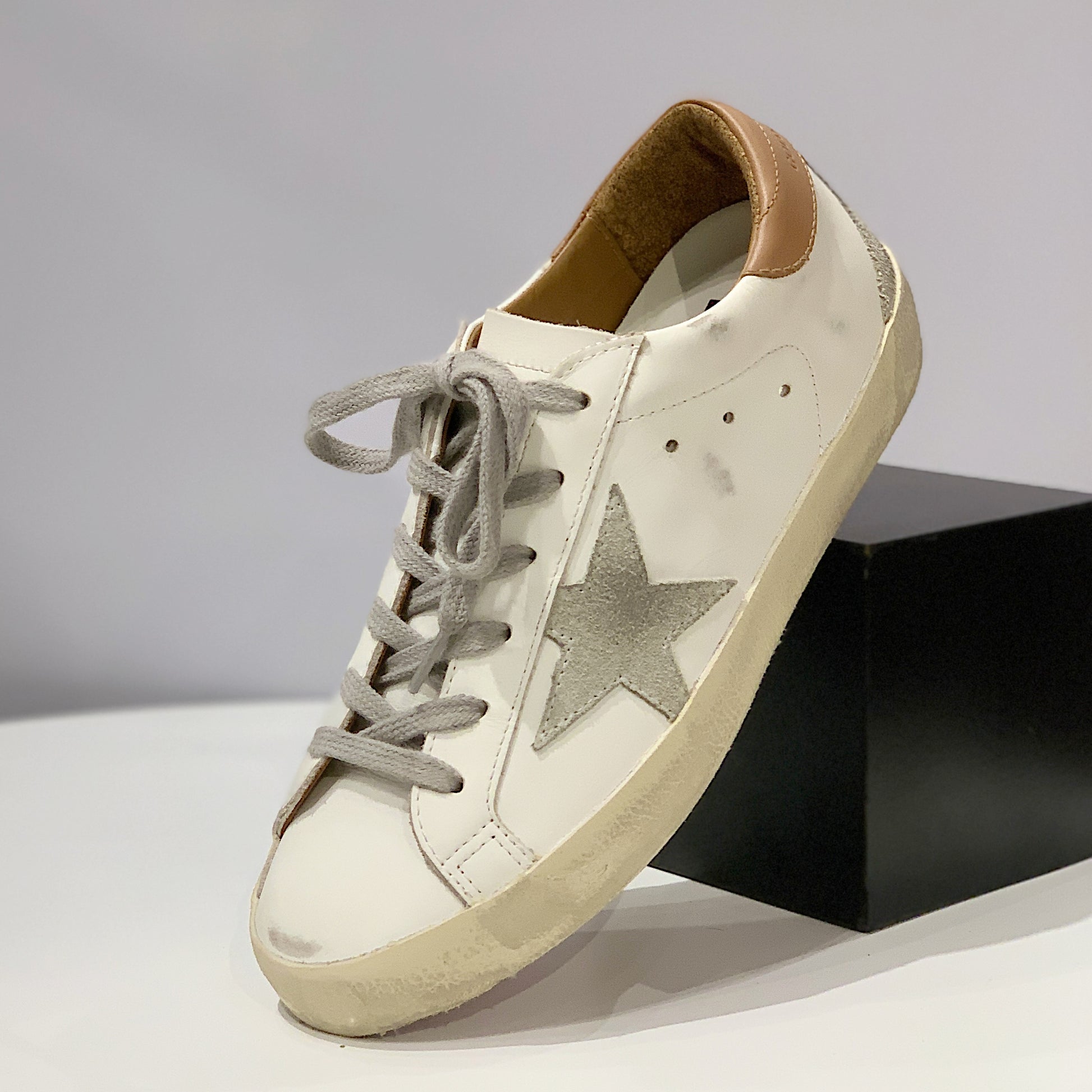 GGDB Super-Star White Leather, Gray Suede Star Spur, Brown Tab