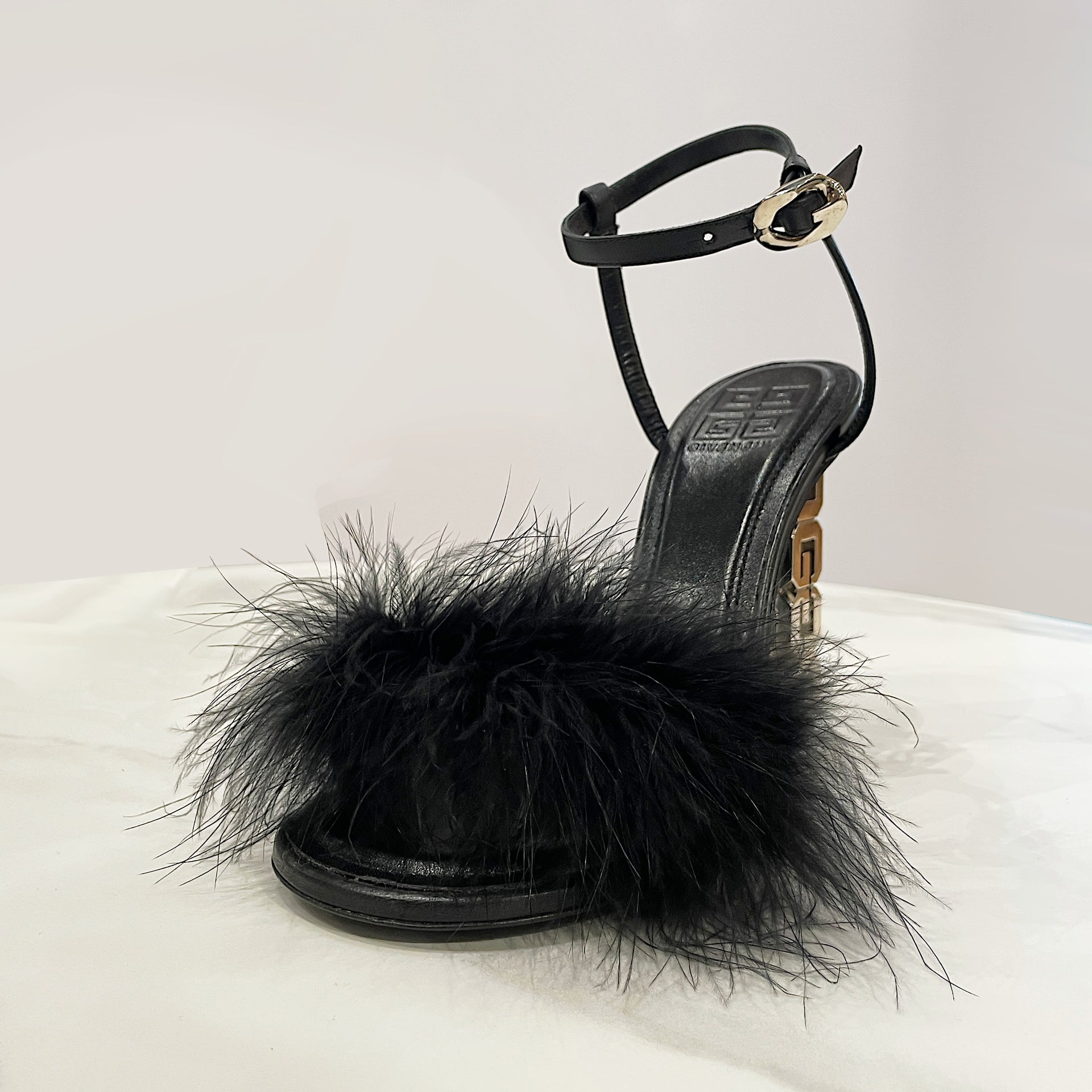 Givenchy G-Cube Sandals in Feather and Leather with 105mm Heels