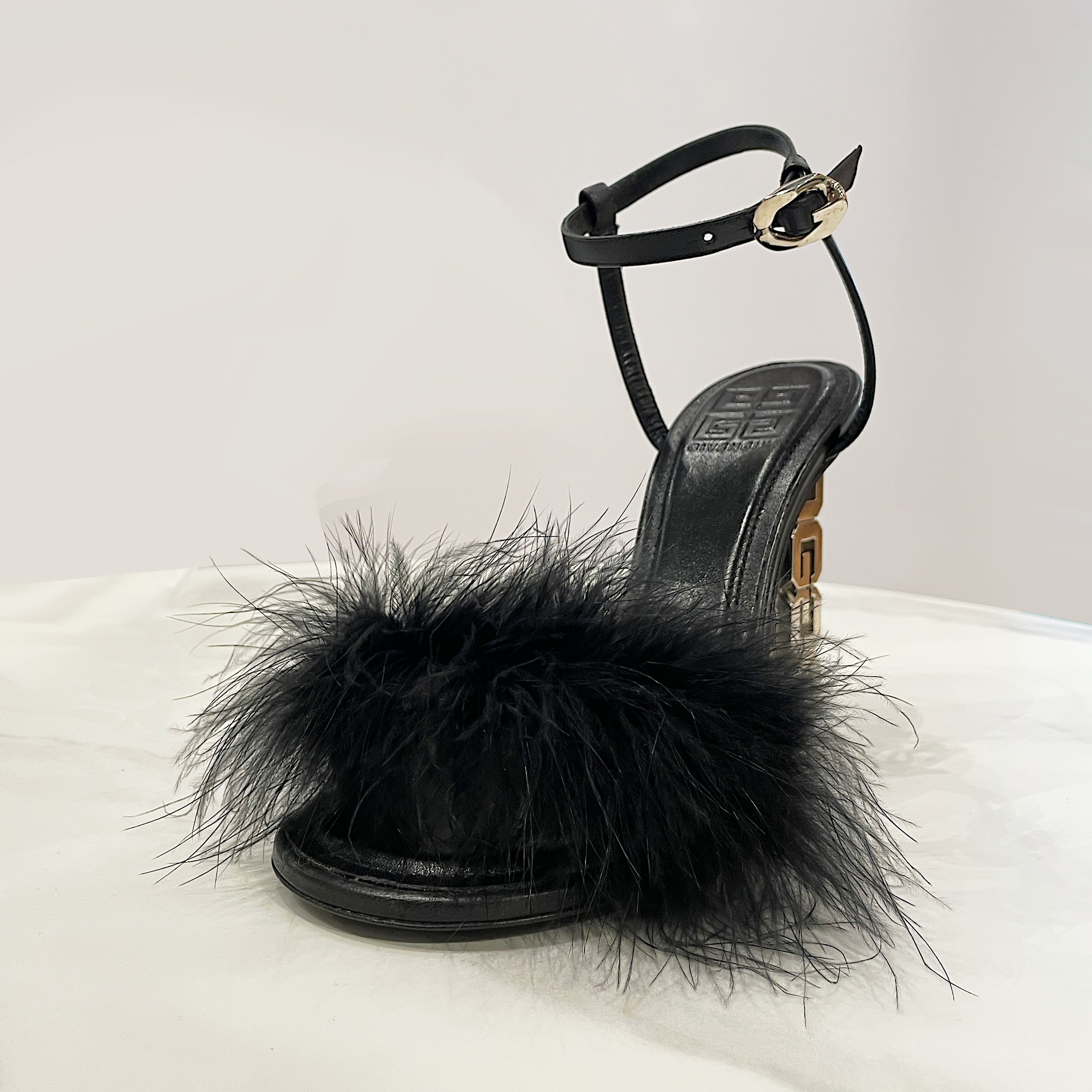 Givenchy Feather and Leather 105mm G-Cube Ankle-Strap Sandals