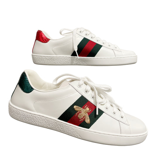 Gucci Men's Ace Sneaker with Bee & Web Stripe Low-Top Leather Trainers
