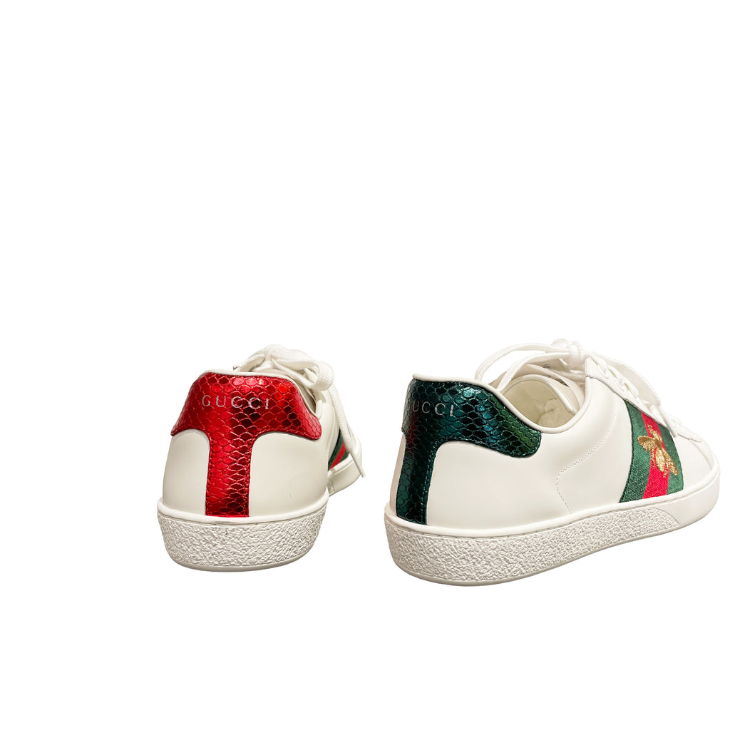 Gucci Men's Ace Sneaker with Bee & Web Stripe Low-Top Leather Trainers