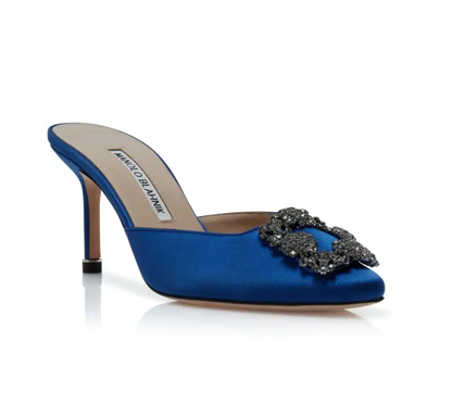 HANGISIMU Blue Satin Jewel Buckle Mules