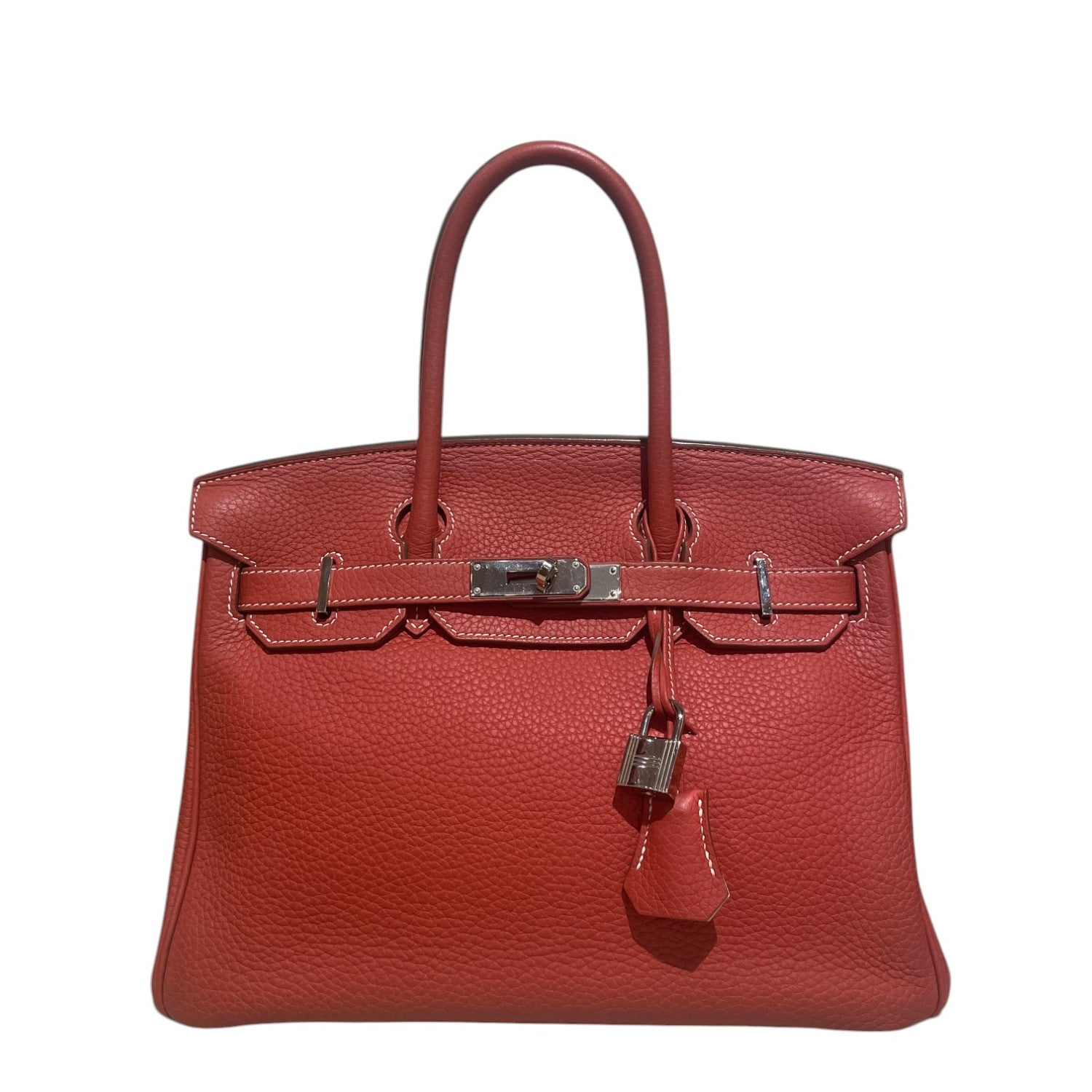Hermès Birkin 30 in Taurillon Clemence Leather Eclat - Sanguine and White