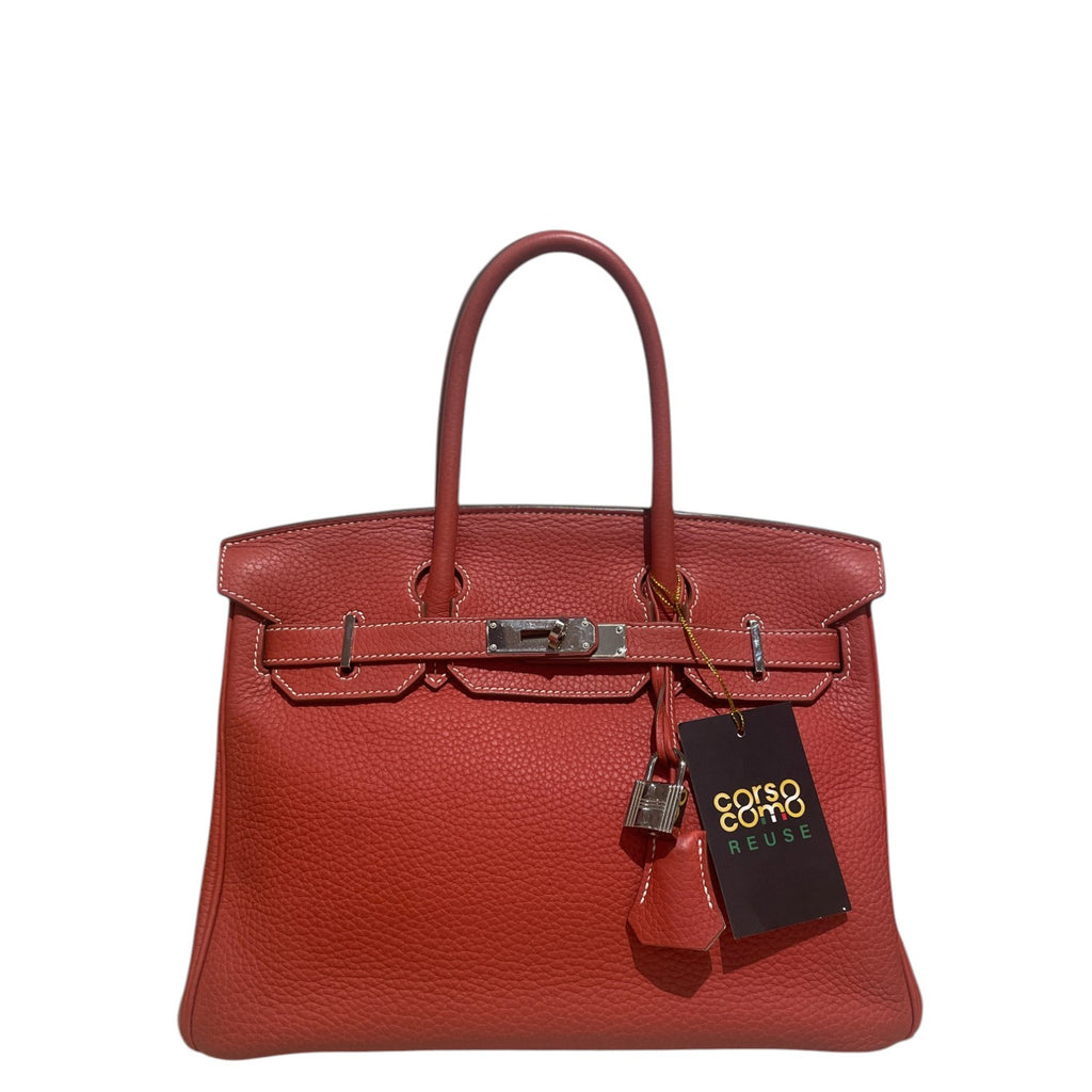 Hermès Birkin 30 in Taurillon Clemence Leather Eclat - Sanguine and White