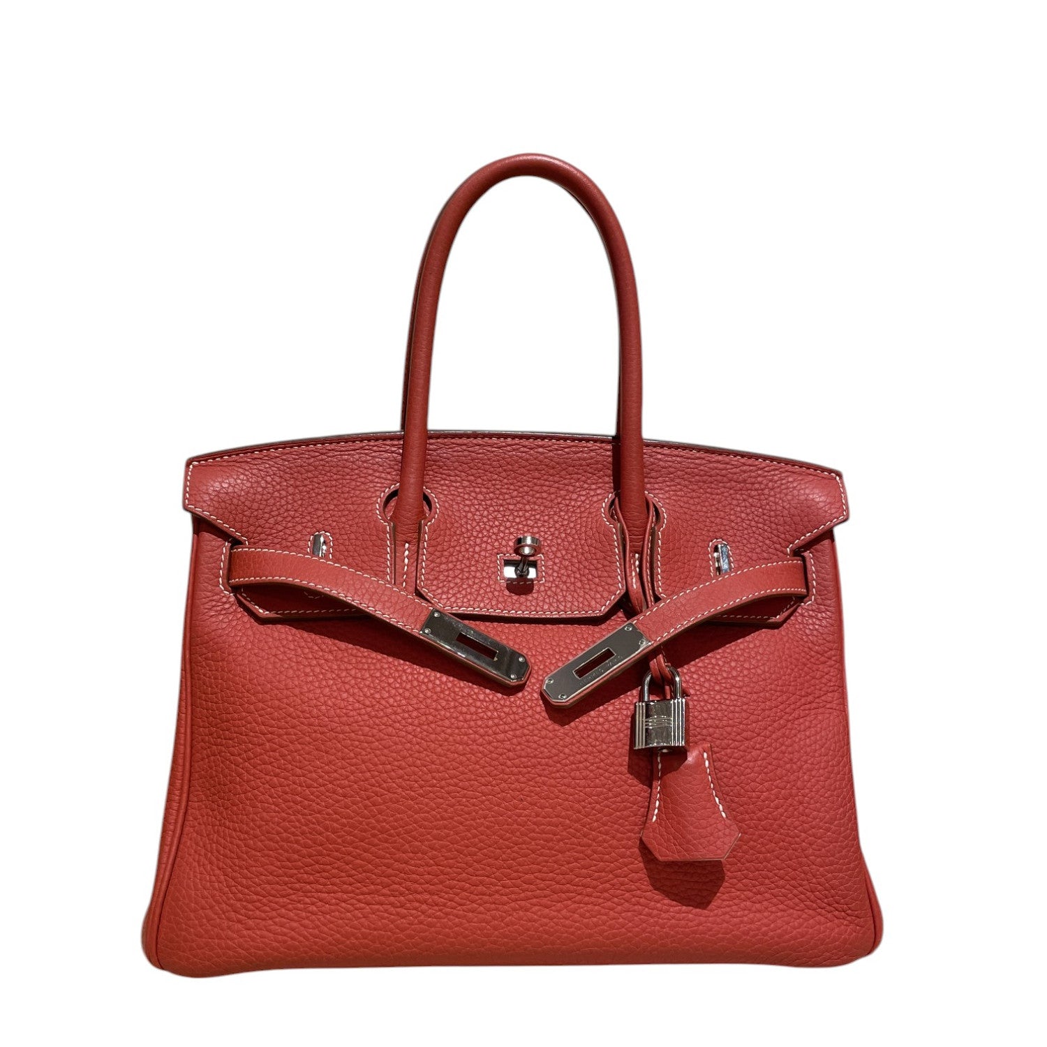 Hermès Birkin 30 in Taurillon Clemence Leather Eclat - Sanguine and White