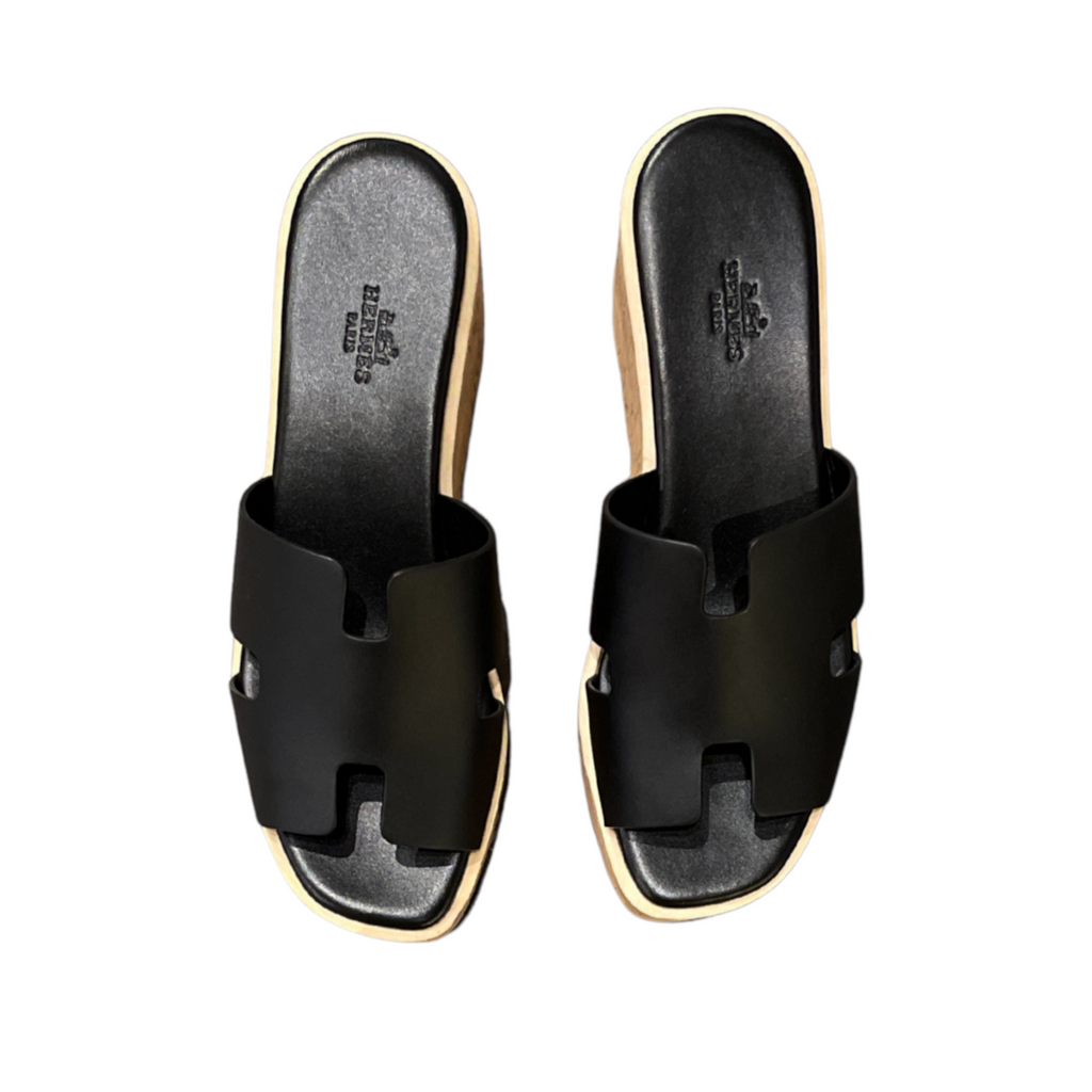 Hermès Eze 30 Platform Sandals in Calfskin Leather and Light Cork